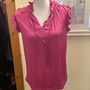 Johnny Cupcakes Fuchsia Ruffle Tie-Neck Cap Sleeve Blouse